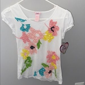 White Tshirt with glitter flowers!
